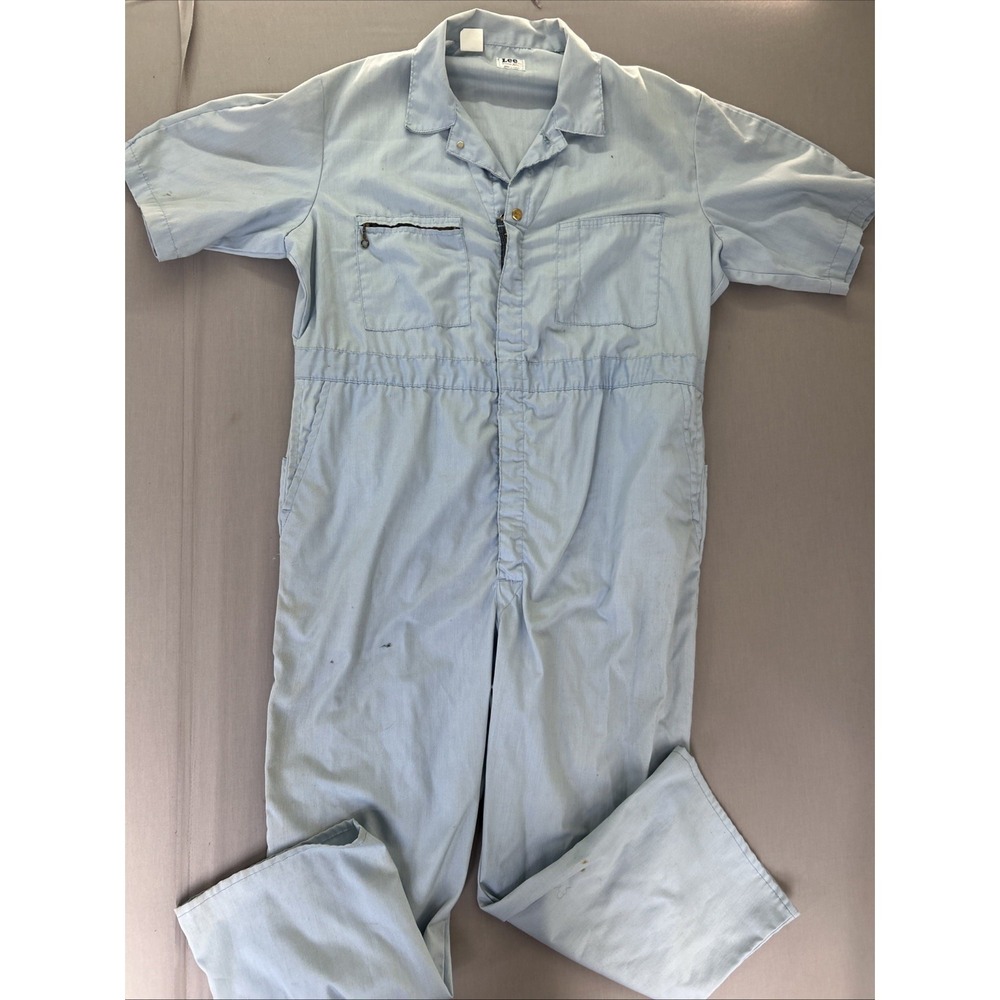 Vintage Lee Union-Alls Talon Zip 50 Reg Blue Mechanics Conductor Made In USA